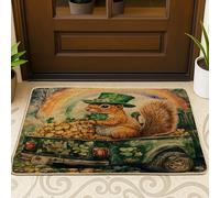 Zerbino nero anteriore con scoiattolo di San Patrizio per ingresso esterno interno 29 x 17, zerbino ultra sottile per esterni con animali da fattoria, camion, animali da esterno, piccolo arcobaleno