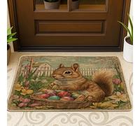 Zerbino nero anteriore con scoiattolo pasquale primaverile esterno interno ingresso 63 x 43 cm, zerbino ultra sottile per esterni con uova di fattoria incrociate animali piccolo vintage stampa scarpe