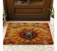 Zerbino nero con asino dipinto ad olio per esterni e interni, 63 x 43 cm, divertente zerbino ultra sottile per esterni, motivo con girasole e foglie d'acero, piccolo tappeto per patio
