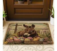 Zerbino nero con asino pasquale primaverile davanti all'ingresso esterno interno 63 x 43 cm, zerbino ultra sottile per esterni con uova di fattoria incrociate con animali, piccolo tappeto vintage con