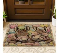 Zerbino nero con asino pasquale primaverile davanti all'ingresso interno 63 x 43 cm, zerbino antiscivolo per esterni con uova di vetro colorato, piccolo divertente stampa funky per patio garage scarpe