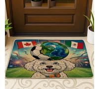 Zerbino nero con cane Bichon Frise 2026 per esterni e interni, 63 x 43 cm, zerbino lavabile per esterni, per il giorno della partita, per festeggiare il cucciolo, piccolo sport, patio, garage, scarpe