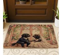 Zerbino nero con cane d'acqua portoghese a tema matrimonio esterno interno ingresso 73 x 43 cm, zerbino romantico per esterni lavabile, per piccole coppie amore patio garage scarpe fuori porta