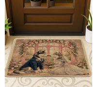 Zerbino nero con cane husky a tema matrimonio esterno interno ingresso 73 x 43 cm, romantico zerbino lavabile per esterni per cerimonia di matrimonio, piccole coppie amore patio garage scarpe fuori