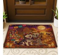 Zerbino nero con cane Husky del giorno dei morti, per esterni e interni, 63 x 43 cm, divertente scheletro per esterni e interni, ultra sottile, per piccole fattorie, aule, patio, casa, scarpe fuori