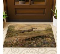 Zerbino nero con cane levriero primaverile, per ingresso esterno e interno, 63 x 43 cm, zerbino antiscivolo per esterni, con piccolo divertente motivo floreale per animali domestici, patio, garage
