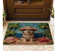 Zerbino nero con cane Malamute estivo Alaskans Malamute davanti alla spiaggia per esterno interno ingresso 63 x 43 cm, zerbino ultra sottile per esterni, con stampa tropicale piccola scarpe fuori