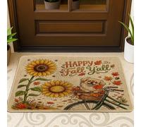 Zerbino nero con cane pechinese autunnale ad acquerello esterno interno ingresso 63,3 x 43,2 cm, zerbino lavabile da esterno con bicicletta autunnale girasole piccolo fresco patio garage scarpe fuori