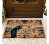 Zerbino nero con cane scarabocchio dorato per il 250° anniversario di ingresso esterno 63 x 43 cm, zerbino ultra sottile per esterni indipendenza 4 luglio, piccola stampa patriottica scarpe fuori