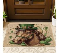 Zerbino nero con cavallo per il giorno di San Patrizio, per esterni e interni, 63 x 43 cm, divertente zerbino antiscivolo, con piccolo trifoglio carino stampa patio garage scarpe fuori porta