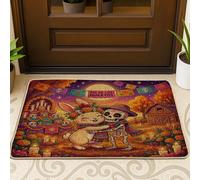 Zerbino nero con coniglietto del giorno dei morti, per ingresso esterno e interno, 63 x 43 cm, divertente scheletro per esterni e interni, ultra sottile, per piccole fattorie, aule e patio, casa