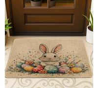 Zerbino nero con coniglietto pasquale primaverile e pasquale, per ingresso esterno, 63 x 43 cm, divertente e carino con uova di campo, ultra sottile, con stampa di piccoli fiori e animali, scarpe