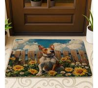 Zerbino nero con disegno di cane Spring Bull Terrier per esterni e interni 63 x 43 cm, zerbino antiscivolo per esterni con recinto di girasole per cuccioli, piccola fattoria con stampa di animali