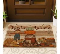 Zerbino nero con gatto autunnale Maine Coons per ingresso esterno interno 73 x 43 cm, zerbino antiscivolo per esterni, con piccolo spaventapasseri, per patio, garage, scarpe, fuori porta