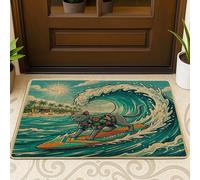 Zerbino nero con gatto blu russo che naviga all'esterno e all'ingresso interno, 73 x 43 cm, zerbino ultra sottile con gattino estivo e costiero, piccolo tappeto con stampa a onde fresche scarpe fuori