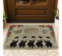 Zerbino nero con gatto russo e scritta "Congrats Grats Grad", per esterni e interni, 63 x 43 cm, lavabile, per feste di gattino, piccolo tappetino per laurea, patio, garage, scarpe fuori porta