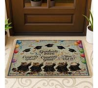 Zerbino nero con gatto siberiano e scritta "Congrats Grad", per esterni e interni, 63 x 43 cm, lavabile, per feste di gattino, piccolo tappetino per laurea per patio, garage, scarpe fuori porta