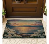 Zerbino nero con gigli primaverili, per esterni e interni, 63 x 43 cm, motivo floreale, scenario di mare, montagna, per interni ed esterni, ultra sottile, piccolo tappeto floreale per aule scolastiche