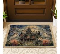 Zerbino nero con immagine di Halloween Haunted House Alaskans Malamute Dog Front Out Inside Entrance 29 * 17, divertente fantasma esterno antiscivolo zerbino, piccolo spaventoso stampa raccapricciante
