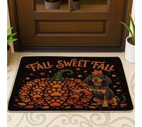 Zerbino nero con impronte di cane Coonhound autunnale e zucca, 73 x 43 cm, zerbino ultra sottile per esterni, con stampa di scarpe per le vacanze, tappeto per patio