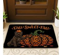 Zerbino nero con impronte di cane Corso autunnale cane impronte di zucca esterno interno ingresso 63 x 43 cm, autunno divertente raccolto zerbino antiscivolo per esterni, piccola stampa vacanza patio