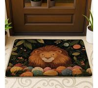 Zerbino nero con leone pasquale primaverile e fauna selvatica, per esterni e interni, 73 x 43 cm, motivo uova di animali selvatici della foresta, zerbino ultra sottile, con stampa di piccoli paesaggi