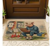 Zerbino nero con maiale stagione 2026 per esterni e interni, 63 x 43 cm, pronto per la partita con allenatore di animali, zerbino antiscivolo per esterni, con piccola stampa sportiva, per patio