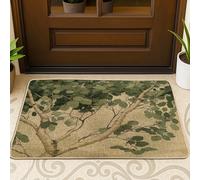 Zerbino nero con motivo ad acquarello con albero di pioppo primaverile, per esterni e interni, 63 x 43 cm, vintage, estetico, scenico, esterno, antiscivolo, con piccola stampa retrò, per patio, garage