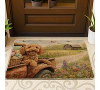 Zerbino nero con motivo di cane con scarabocchio dorato primaverile pasquale esterno ingresso interno 73 x 43 cm, zerbino ultra sottile per esterni, con stampa di piccole scarpe country fuori porta