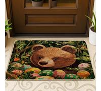 Zerbino nero con motivo di orso pasquale primaverile e fauna selvatica, per esterni e interni, 73 x 43 cm, motivo uova di animali selvatici della foresta, zerbino ultra sottile, con stampa di piccoli