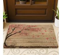 Zerbino nero con motivo floreale di ciliegio, per esterni e interni, 73 x 43 cm, zerbino ultra sottile per esterni, con stampa di piccole dimensioni, con stampa di paesaggi naturali e scarpe, per