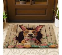 Zerbino nero con motivo pasquale con gattaiolo leopardo e cane, per esterni e interni, 73 x 43 cm, divertente, rustico, uova, cucciolo, zerbino antiscivolo, con stampa di piccole fattorie, patio