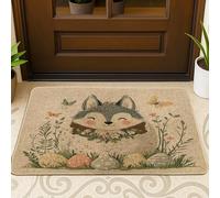 Zerbino nero con motivo pasquale con lupo e fauna selvatica, per esterni e interni, 63 x 43 cm, divertente animale selvatico uova Groovy Eggs Outdoor ultra sottile zerbino, piccolo tappeto con stampa