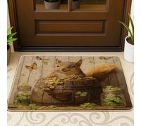 Zerbino nero con motivo scoiattolo di San Patrizio per esterni e interni, 63 x 43 cm, stile rustico, divertente, con animali, antiscivolo, per esterni, con stampa di campagna, patio, garage, scarpe