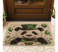 Zerbino nero con panda per il giorno di San Patrizio per esterni e interni, 63 x 43 cm, divertente zerbino antiscivolo per esterni, con piccolo trifoglio carino stampa patio garage scarpe fuori porta