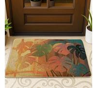 Zerbino nero con pianta di Monstera primaverile, per esterni e interni, 63 x 43 cm, divertente zerbino ultra sottile con foglie botaniche, piccolo tappeto con stampa natura fresca scarpe fuori porta