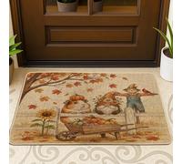 Zerbino nero con porcellino d'India, per ingresso esterno e interno, 73 x 43 cm, con gnomo autunnale e raccolto per esterni, ultra sottile, piccola recinzione con stampa di spaventapasseri di campagna