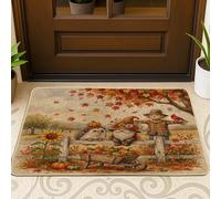 Zerbino nero con riccio autunnale per ingresso esterno e interno, 73 x 43 cm, con gnomo autunnale e raccolto per esterni, ultra sottile, piccola recinzione con stampa di spaventapasseri di campagna