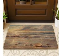 Zerbino nero con riccio di mare dipinto ad olio per esterni e interni all'ingresso, 73 x 43 cm, per spiaggia, spiaggia, mare, mare, lavabile, piccolo, fresco, spiaggia, patio, garage, scarpe fuori