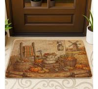 Zerbino nero con topolino autunnale e topo per esterni e interni, 73 x 43 cm, con colture autunnali e raccolte di campagna, zerbino ultra sottile, con stampa di scarpe per le vacanze