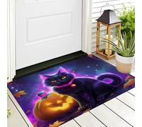 Zerbino Nero Giallo Gatto Zucca Di Halloween,Fantasia Oscura Per Ingresso Esterno E Interno Decorazione Autunnale Impermeabile Antiscivolo Tappetino Di Benvenuto,70X100Cm