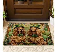 Zerbino nero per esterni e interni con cane levriero afgano per il giorno di San Patrizio, 63 x 43 cm, zerbino antiscivolo per esterni in vetro colorato, piccolo trifoglio con stampa di animali