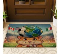 Zerbino nero per esterni e interni per la stagione 2026 con criceto, 63 x 43 cm, per festeggiare il giorno della partita, zerbino lavabile per esterni, piccolo sport, patio, garage, scarpe fuori porta