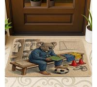 Zerbino nero per la stagione calcistica 2026 con koala, per esterni e interni, 63 x 43 cm, pronto per la partita con allenatore di animali, zerbino antiscivolo, piccolo tappeto sportivo con stampa per