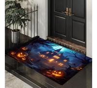 Zerbino Notte Di Halloween Trappola Sporco, Tappetino Antiscivolo Lavabile in Lavatrice, Casa Infestata Spettrale, Zerbino d'Ingresso Morbide Assorbenti per Cane, Ingresso, Port, 60 x 120 cm, Blu