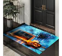 Zerbino Notte Di Halloween Trappola Sporco, Tappetino Antiscivolo Lavabile in Lavatrice, Tavolo In Legno Misty Forest, Zerbino d'Ingresso Morbide Assorbenti per Cane, Ingresso, Port, 50 x 80 cm, Blu