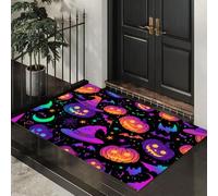 Zerbino Notte Di Halloween Trappola Sporco, Tappetino Antiscivolo Lavabile in Lavatrice, Zucche E Pipistrelli, Zerbino d'Ingresso Morbide Assorbenti per Cane, Ingresso, Port, 90 x 150 cm, Viola Neon