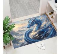 Zerbino Nuvole Cime Delle Montagne Drago Blu, Tappetino per Ingresso Con Stile Della Mitologia Orientale, Per Esterni E Interni, Tappeto Con Accenti, Assorbe La Polvere, Facile Da Pulire, 40 x 60 cm