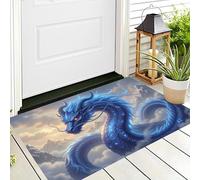 Zerbino Nuvole Di Mare Drago Blu, Ingresso Esterno E Interno, 90 x 150 cm Tappeto Stile Fantasy Antipolvere Tappeto Ingresso Casa Resistente Zerbino per Soggiorno Camera Letto