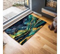 Zerbino Onde D'Acqua Astratte Trappola Sporco, Tappetino Antiscivolo Lavabile in Lavatrice, Texture Di Marmo, Zerbino d'Ingresso Morbide Assorbenti per Cane, Ingresso, Port, 60 x 90 cm, Blu-Verde